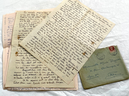 1940s - Two Long Handwritten French Love Letters Between Sweethearts - Evocative & Profound WWII Era Romantic Correspondence Manuscript