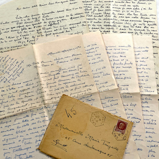 1940s - Two Original Handwritten French Love Letters - Poignant Vintage Wartime Correspondence Ephemera from Lovers' Intimate Story