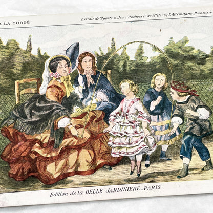 1900s - Antique French Hand-Colored Print - Victorian Children Playing Jump Rope - Henry D'Allemagne - La Belle Jardiniere Edition - Plate 9
