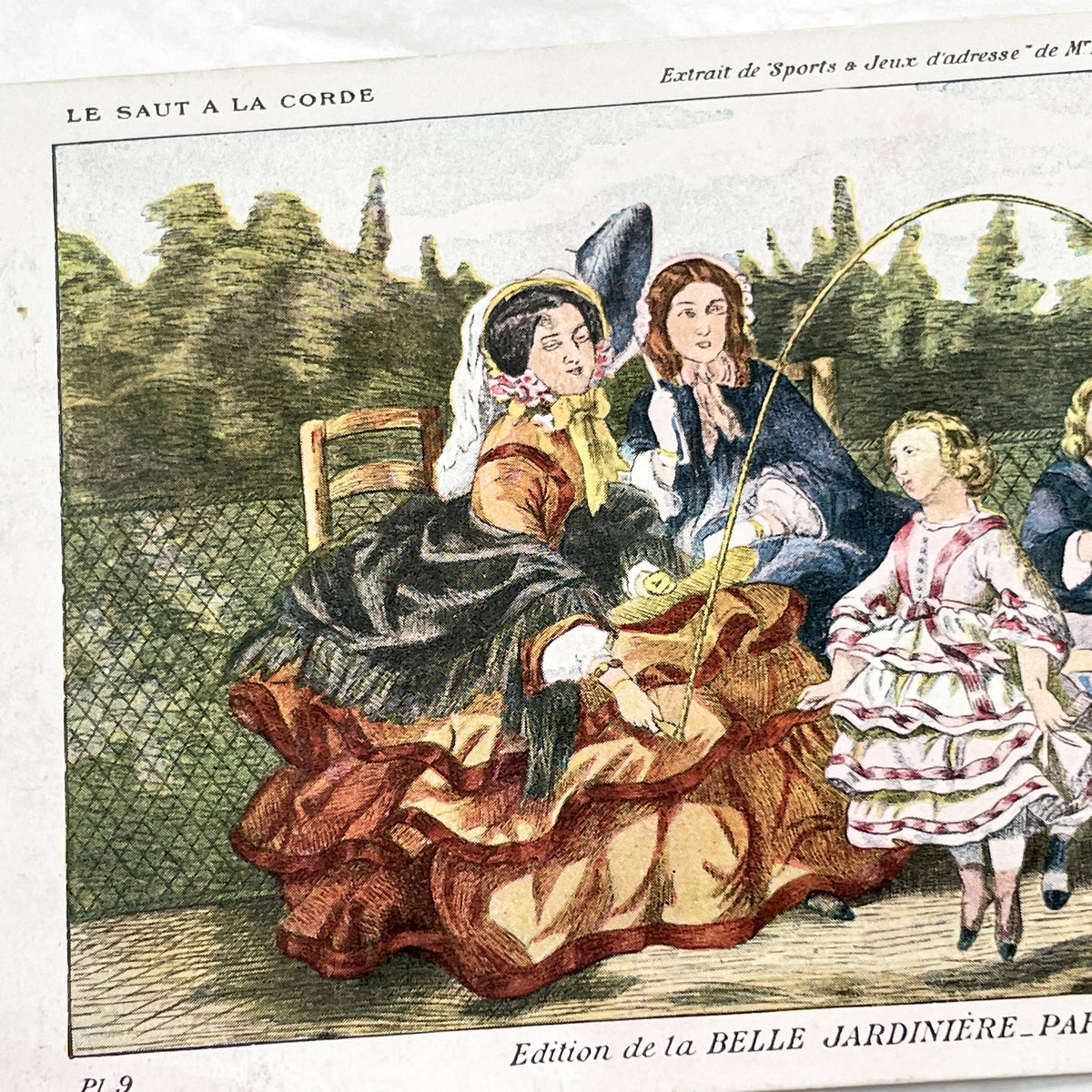 1900s - Antique French Hand-Colored Print - Victorian Children Playing Jump Rope - Henry D'Allemagne - La Belle Jardiniere Edition - Plate 9