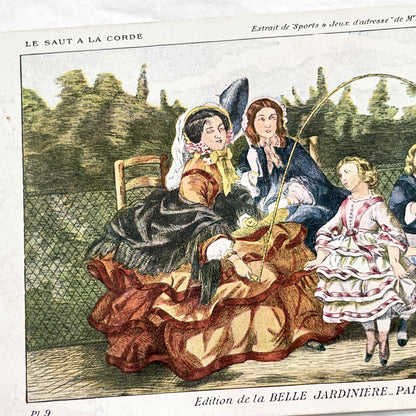 1900s - Antique French Hand-Colored Print - Victorian Children Playing Jump Rope - Henry D'Allemagne - La Belle Jardiniere Edition - Plate 9