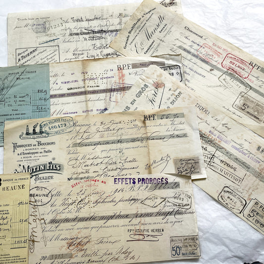 1920s - Lot of 6 Vintage French Bills of Exchange – Handwritten Commercial Documents with Stamps