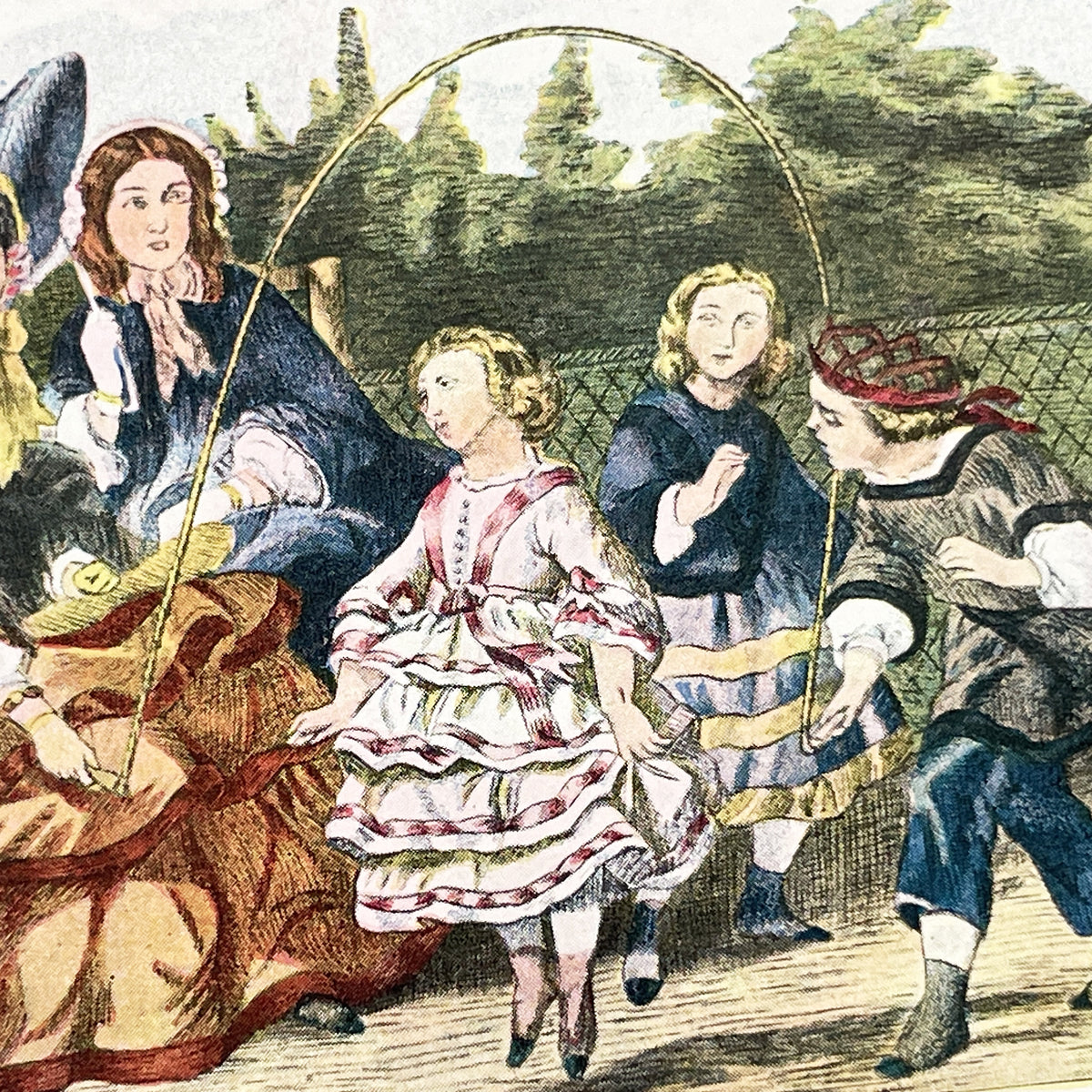 1900s - Antique French Hand-Colored Print - Victorian Children Playing Jump Rope - Henry D'Allemagne - La Belle Jardiniere Edition - Plate 9