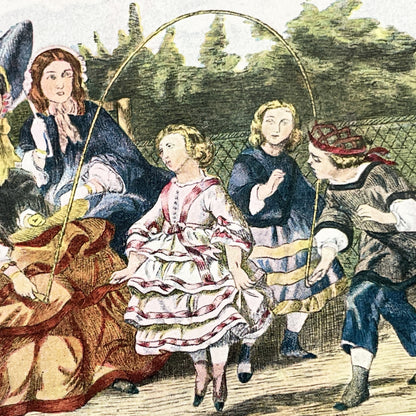 1900s - Antique French Hand-Colored Print - Victorian Children Playing Jump Rope - Henry D'Allemagne - La Belle Jardiniere Edition - Plate 9
