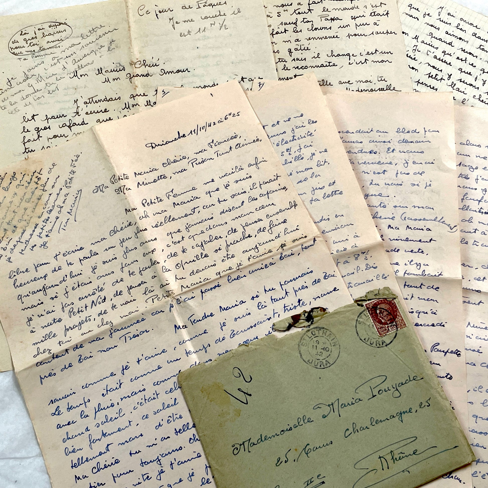 1940s - Rare Handwritten French Letters - Romantic Love Correspondence Between Sweethearts - Evocative WWII Era Ephemera