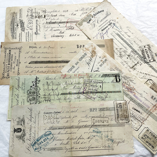 1910s - Lot of 6 Vintage French Bills of Exchange – Handwritten Commercial Documents with Stamps