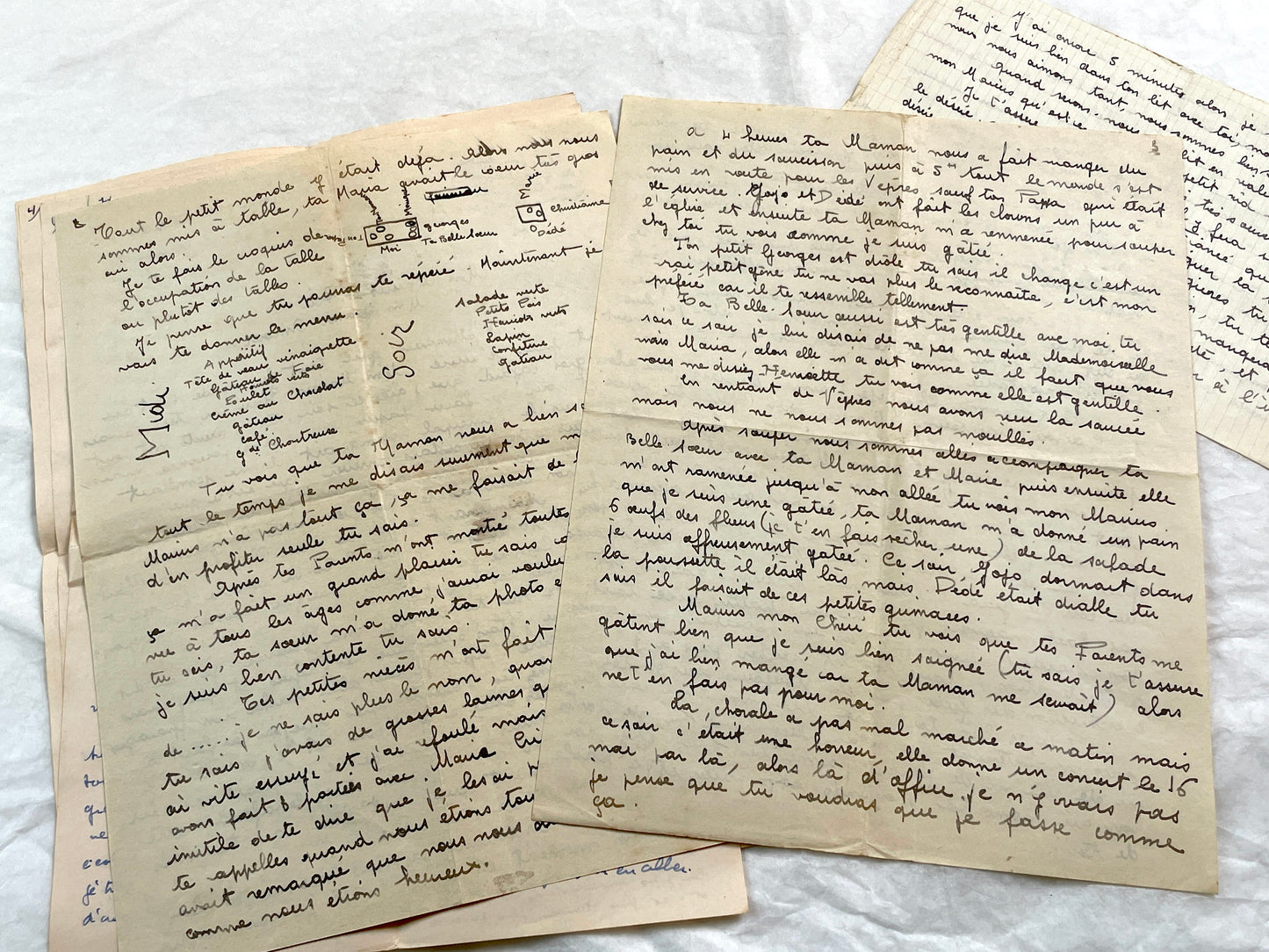 1940s - Rare Handwritten French Letters - Romantic Love Correspondence Between Sweethearts - Evocative WWII Era Ephemera