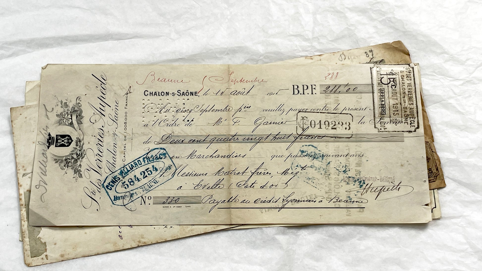 1910s - Lot of 6 Vintage French Bills of Exchange – Handwritten Commercial Documents with Stamps