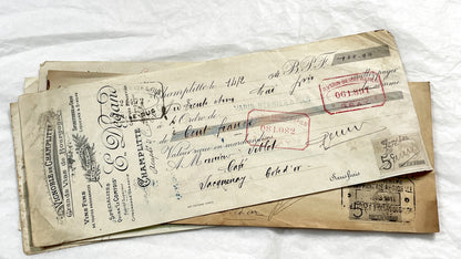 1910s - Lot of 6 Vintage French Bills of Exchange – Handwritten Commercial Documents with Stamps