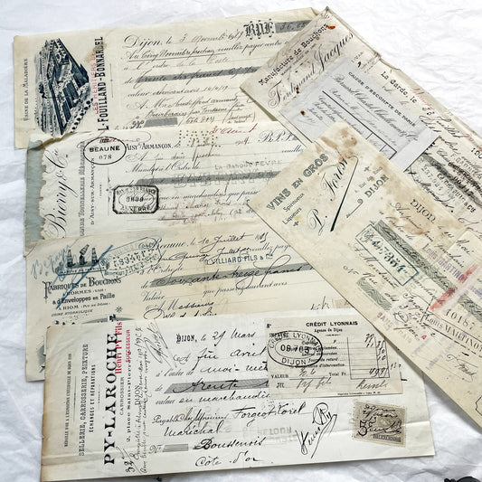 1910s - Lot of 6 Vintage French Bills of Exchange – Handwritten Commercial Documents with Stamps