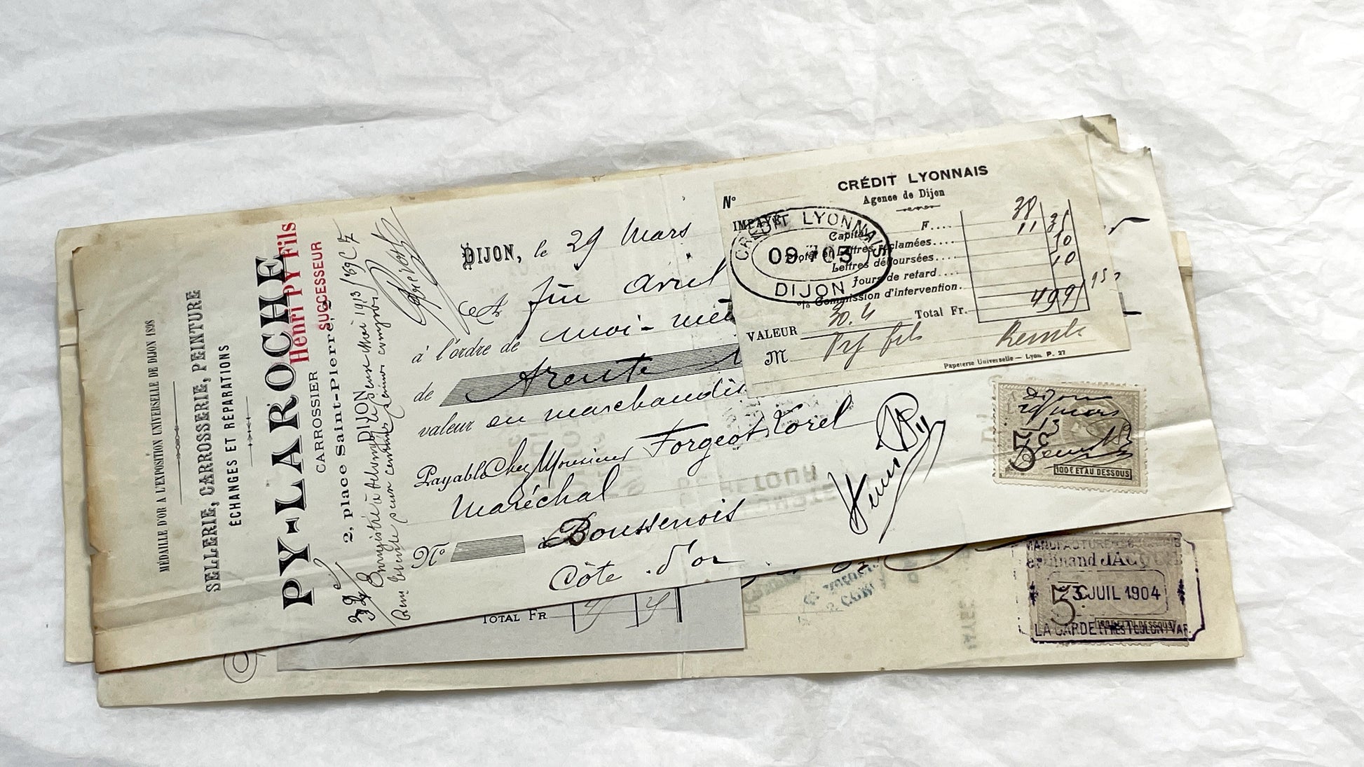 1910s - Lot of 6 Vintage French Bills of Exchange – Handwritten Commercial Documents with Stamps
