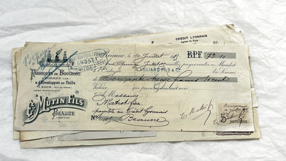 1910s - Lot of 6 Vintage French Bills of Exchange – Handwritten Commercial Documents with Stamps