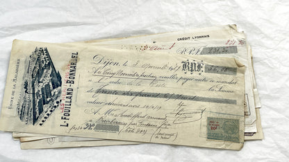 1910s - Lot of 6 Vintage French Bills of Exchange – Handwritten Commercial Documents with Stamps