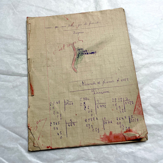 1920s - French School Notebook - Young Girl's Handwritten Exercises - Vintage Educational Ephemera - Original Manuscript