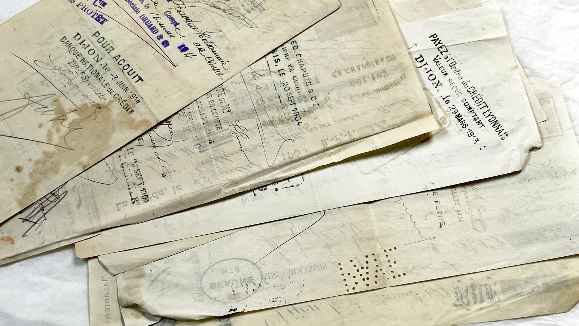 1910s - Lot of 6 Vintage French Bills of Exchange – Handwritten Commercial Documents with Stamps