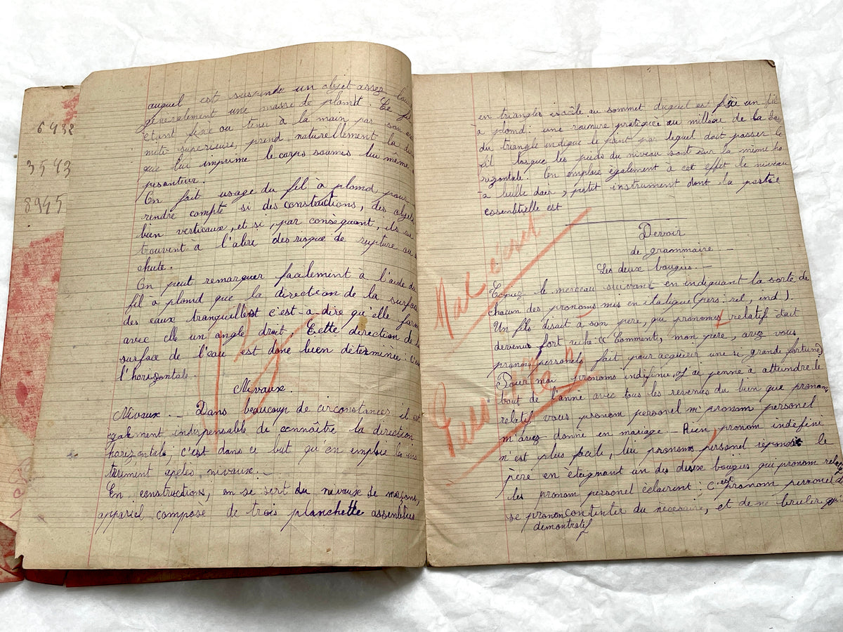 1920s - French School Notebook - Young Girl's Handwritten Exercises - Vintage Educational Ephemera - Original Manuscript