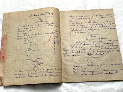 1920s - French School Notebook - Young Girl's Handwritten Exercises - Vintage Educational Ephemera - Original Manuscript