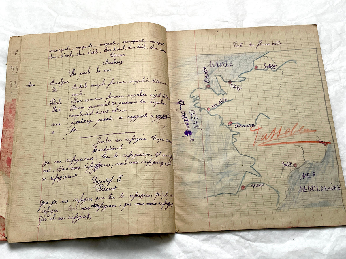 1920s - French School Notebook - Young Girl's Handwritten Exercises - Vintage Educational Ephemera - Original Manuscript