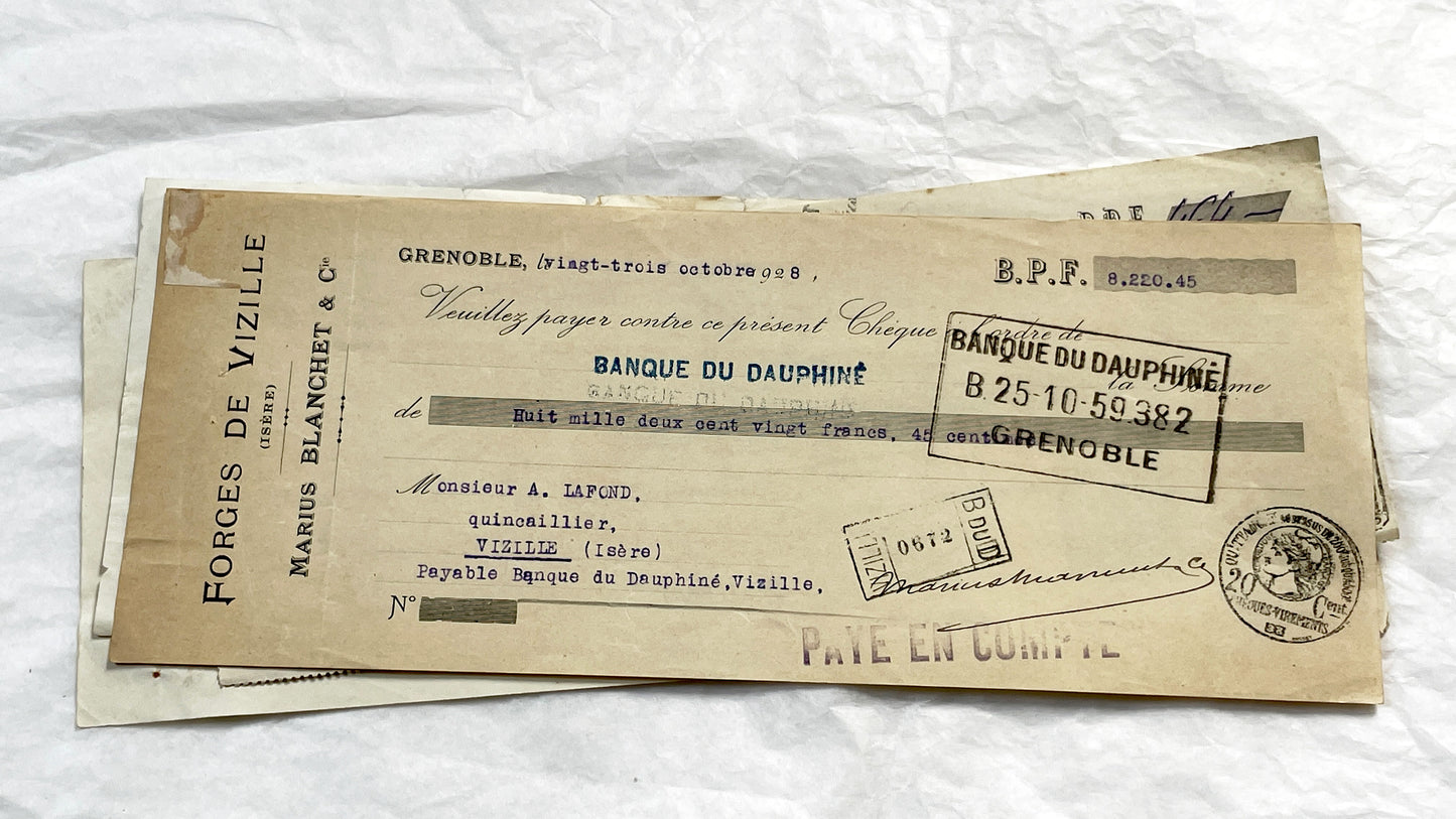 1900s - Lot of 6 Vintage French Bills of Exchange – Handwritten Commercial Documents with Stamps