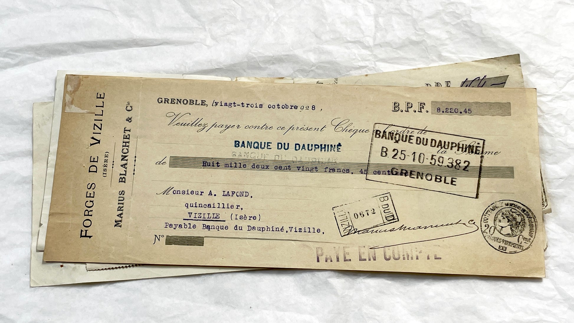 1900s - Lot of 6 Vintage French Bills of Exchange – Handwritten Commercial Documents with Stamps