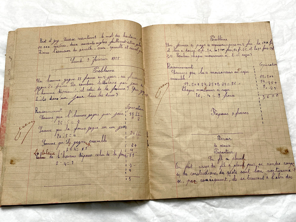 1920s - French School Notebook - Young Girl's Handwritten Exercises - Vintage Educational Ephemera - Original Manuscript