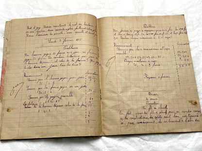 1920s - French School Notebook - Young Girl's Handwritten Exercises - Vintage Educational Ephemera - Original Manuscript