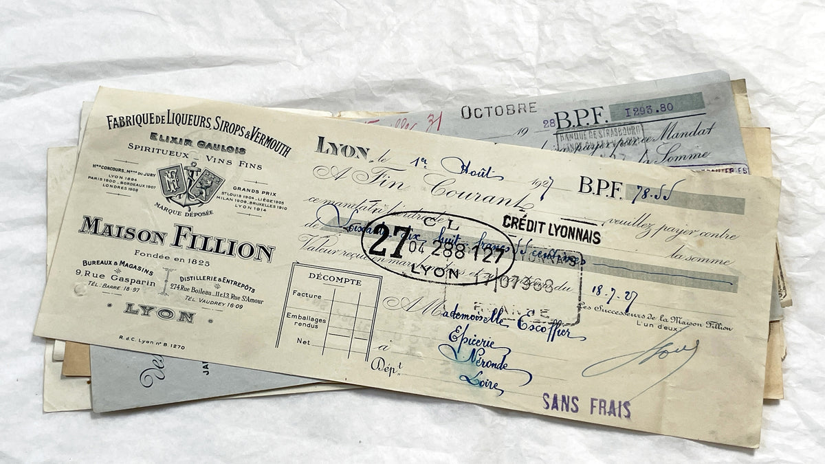1900s - Lot of 6 Vintage French Bills of Exchange – Handwritten Commercial Documents with Stamps