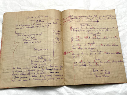 1920s - French School Notebook - Young Girl's Handwritten Exercises - Vintage Educational Ephemera - Original Manuscript