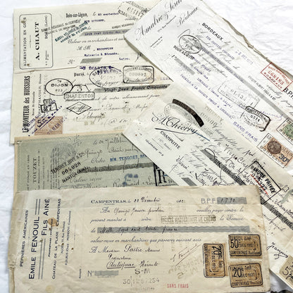 1920s - Lot of 6 Vintage French Bills of Exchange – Handwritten Commercial Documents with Stamps
