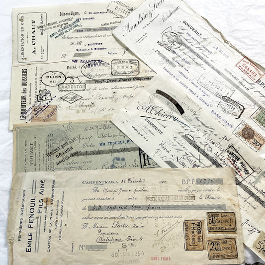 1920s - Lot of 6 Vintage French Bills of Exchange – Handwritten Commercial Documents with Stamps