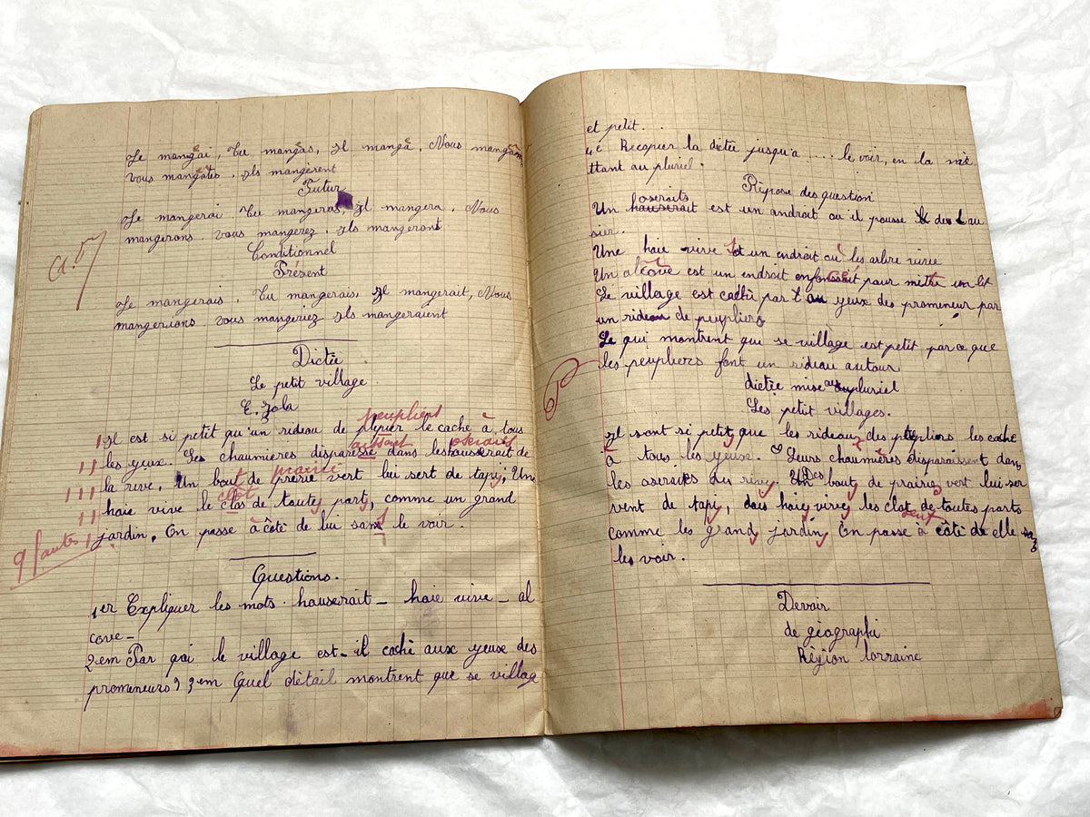 1920s - French School Notebook - Young Girl's Handwritten Exercises - Vintage Educational Ephemera - Original Manuscript