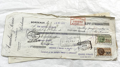 1920s - Lot of 6 Vintage French Bills of Exchange – Handwritten Commercial Documents with Stamps