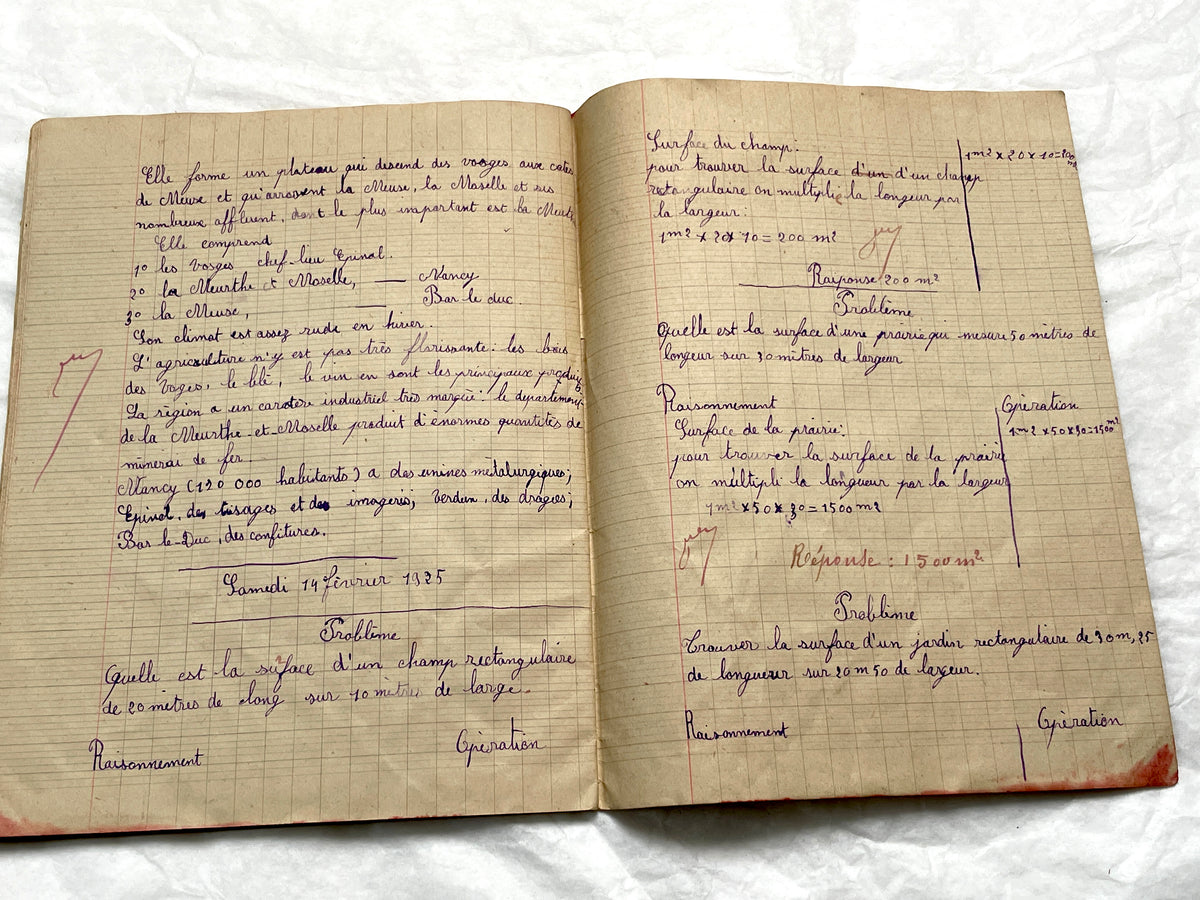 1920s - French School Notebook - Young Girl's Handwritten Exercises - Vintage Educational Ephemera - Original Manuscript
