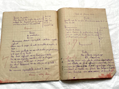 1920s - French School Notebook - Young Girl's Handwritten Exercises - Vintage Educational Ephemera - Original Manuscript