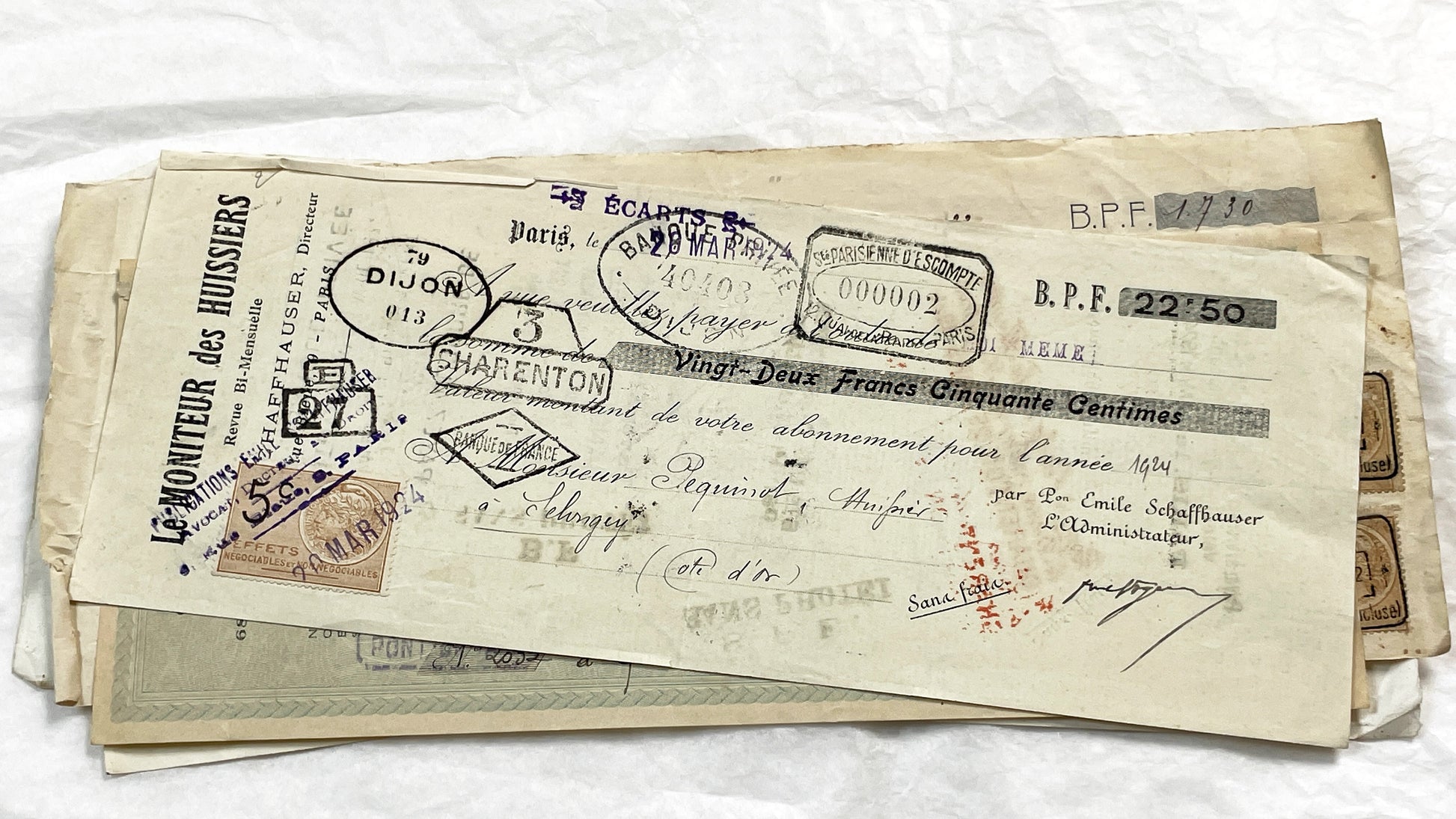 1920s - Lot of 6 Vintage French Bills of Exchange – Handwritten Commercial Documents with Stamps