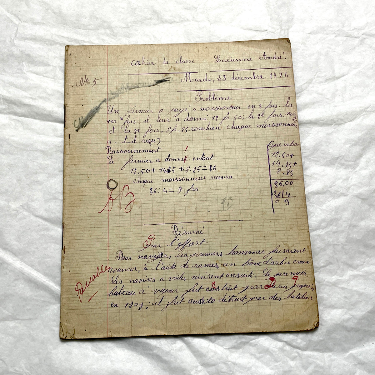 1920s - Vintage French School Notebook - Young Girl's Historical Education Ephemera - Handwritten Lessons