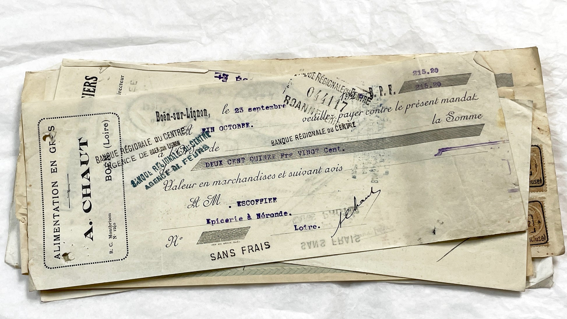 1920s - Lot of 6 Vintage French Bills of Exchange – Handwritten Commercial Documents with Stamps