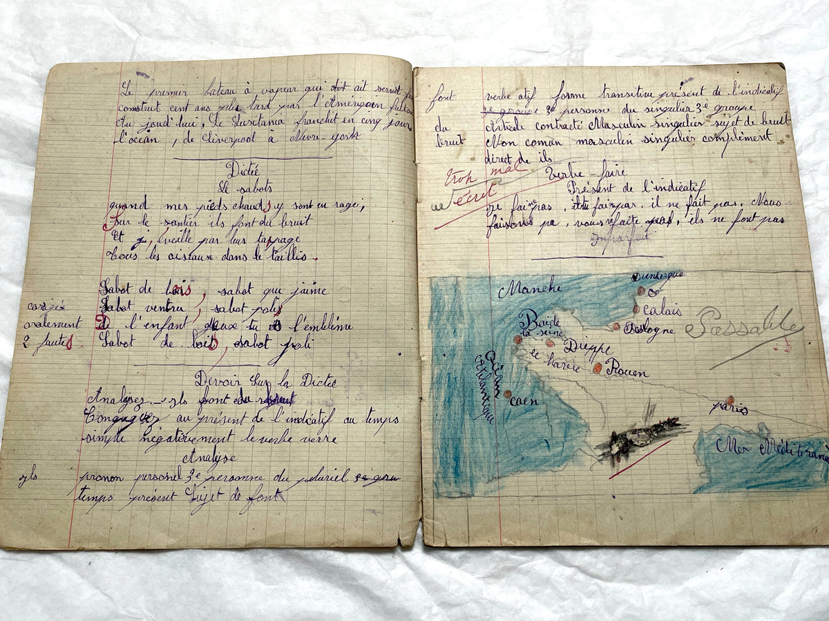1920s - Vintage French School Notebook - Young Girl's Historical Education Ephemera - Handwritten Lessons