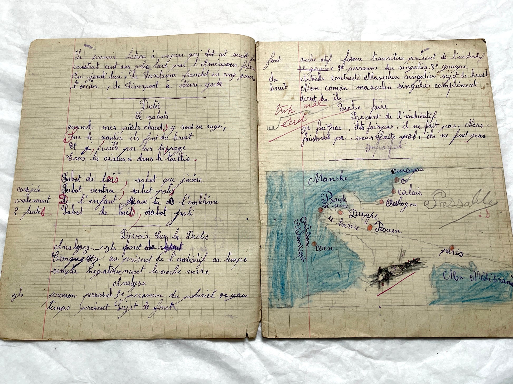 1920s - Vintage French School Notebook - Young Girl's Historical Education Ephemera - Handwritten Lessons