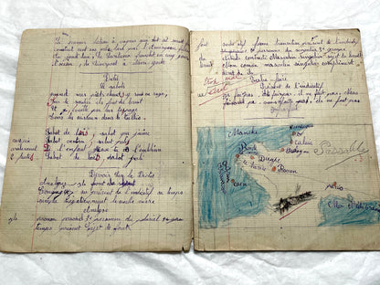 1920s - Vintage French School Notebook - Young Girl's Historical Education Ephemera - Handwritten Lessons