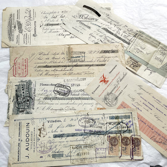 1920s - Lot of 6 Vintage French Bills of Exchange – Handwritten Commercial Documents with Stamps