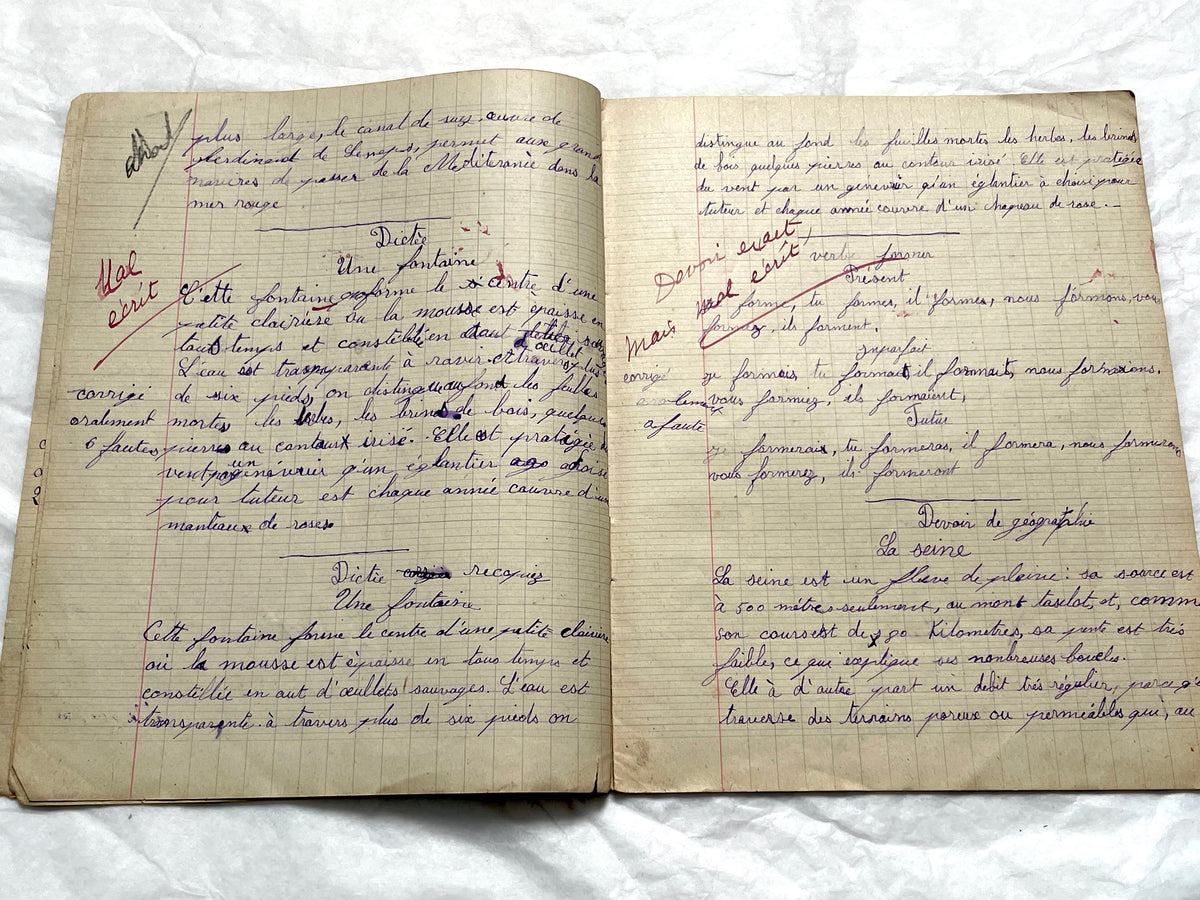 1920s - Vintage French School Notebook - Young Girl's Historical Education Ephemera - Handwritten Lessons