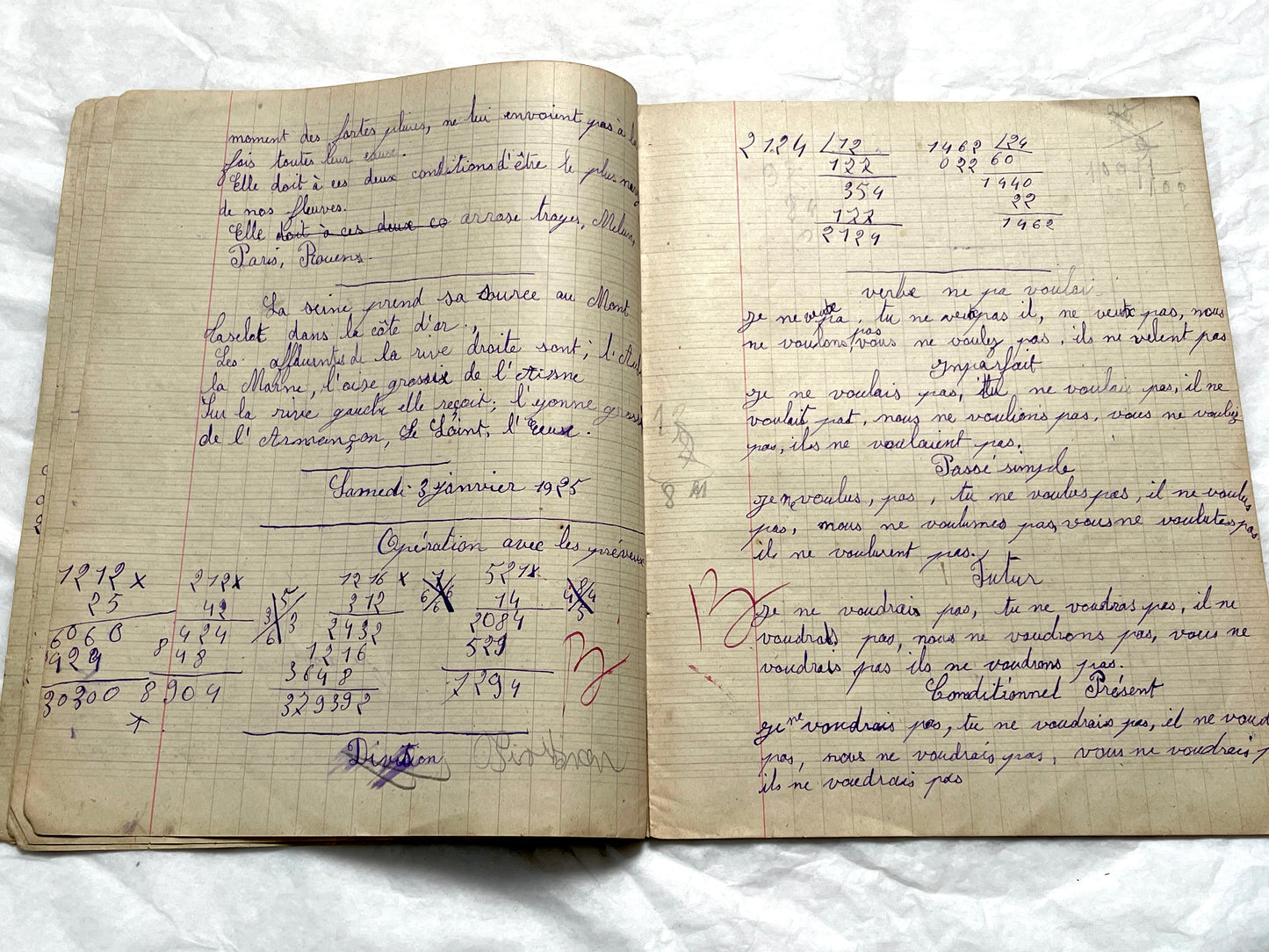 1920s - Vintage French School Notebook - Young Girl's Historical Education Ephemera - Handwritten Lessons