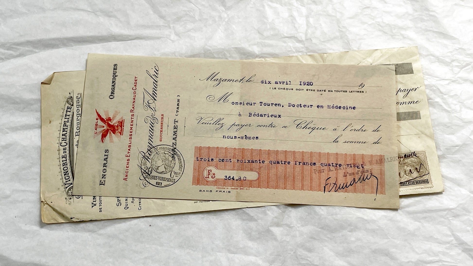 1920s - Lot of 6 Vintage French Bills of Exchange – Handwritten Commercial Documents with Stamps