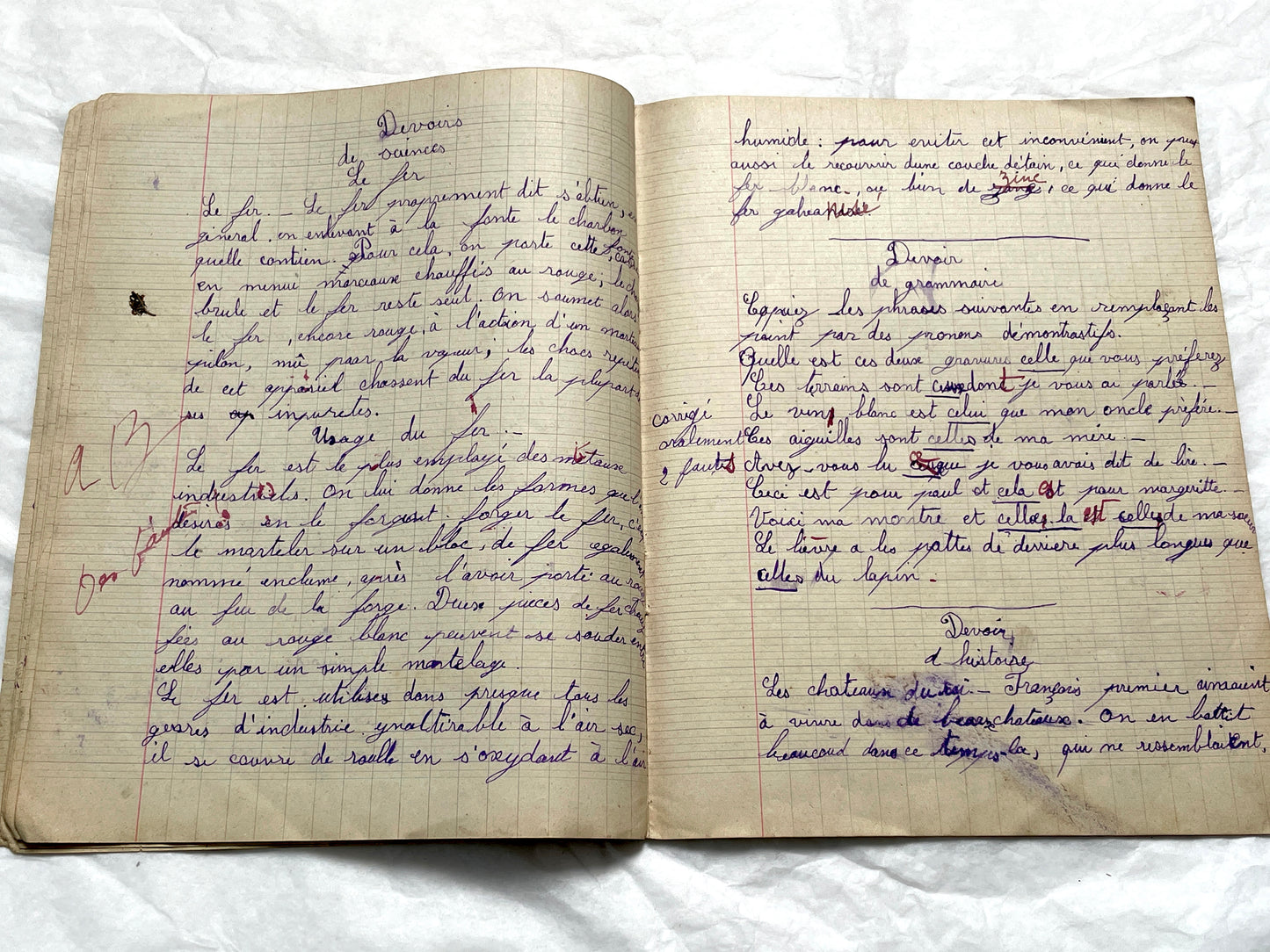 1920s - Vintage French School Notebook - Young Girl's Historical Education Ephemera - Handwritten Lessons