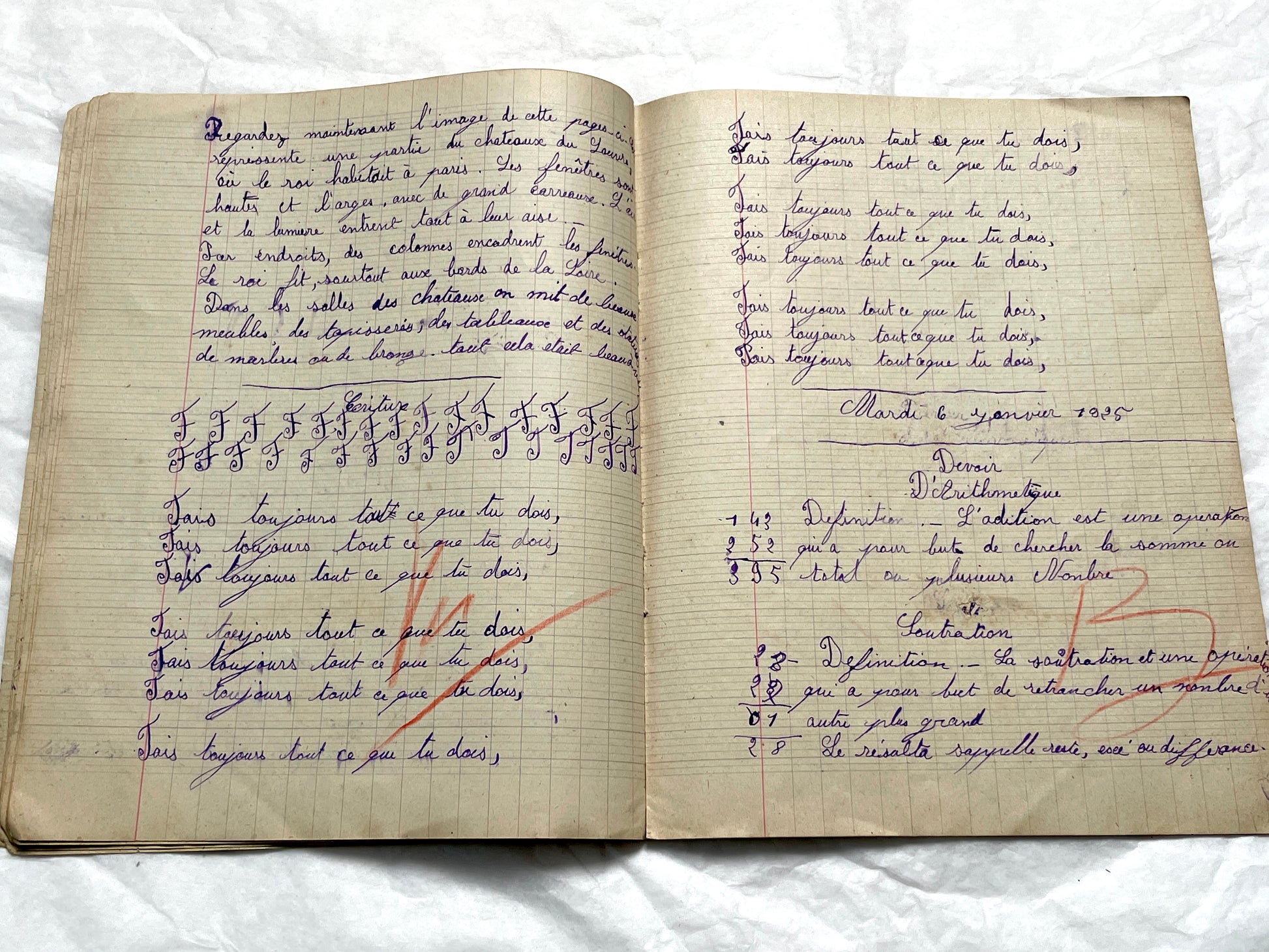 1920s - Vintage French School Notebook - Young Girl's Historical Education Ephemera - Handwritten Lessons