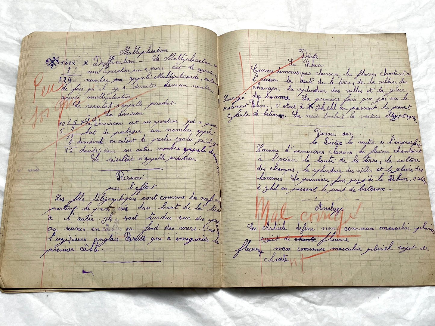 1920s - Vintage French School Notebook - Young Girl's Historical Education Ephemera - Handwritten Lessons