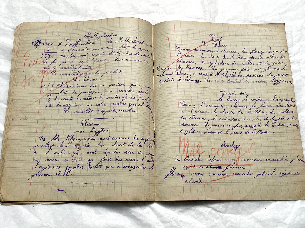 1920s - Vintage French School Notebook - Young Girl's Historical Education Ephemera - Handwritten Lessons