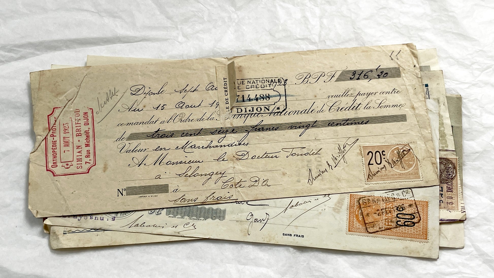 1920s - Lot of 6 Vintage French Bills of Exchange – Handwritten Commercial Documents with Stamps