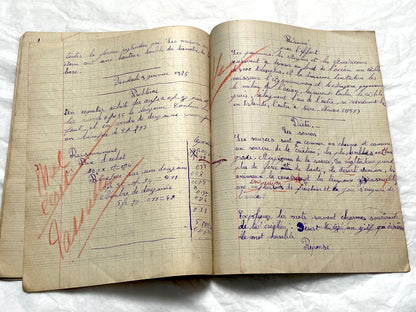 1920s - Vintage French School Notebook - Young Girl's Historical Education Ephemera - Handwritten Lessons
